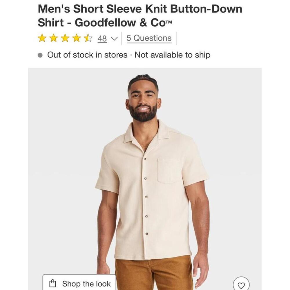 Men's Short Sleeve Knit Button-Down Shirt - Light Beige-Medium